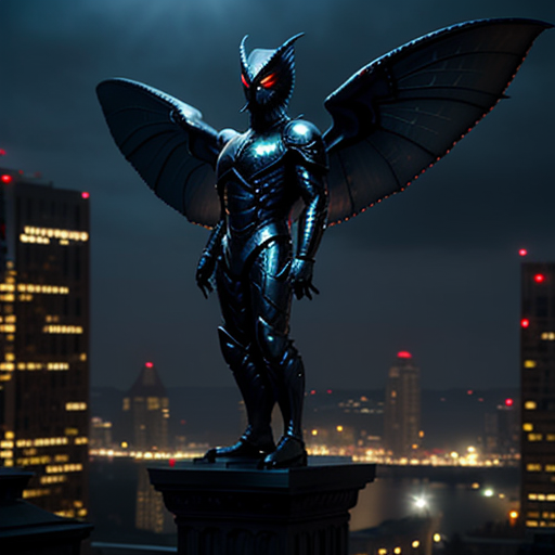 Mothman on the roof of a building in a city