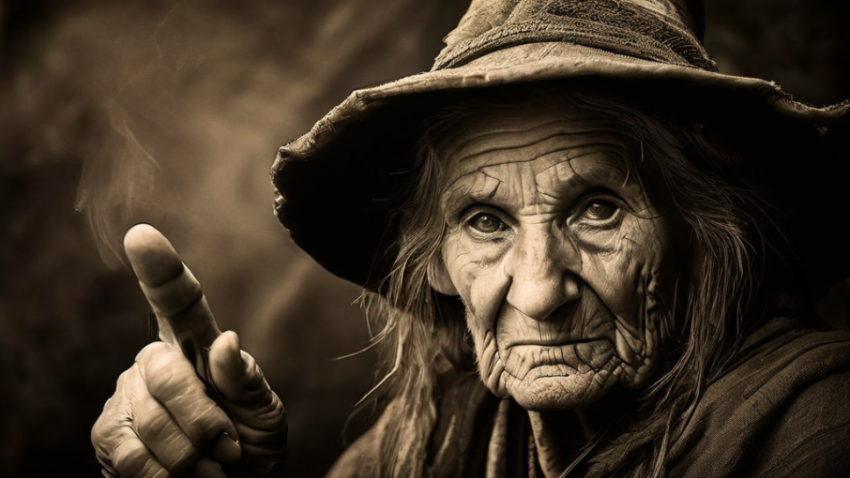 Old woman pointing finger